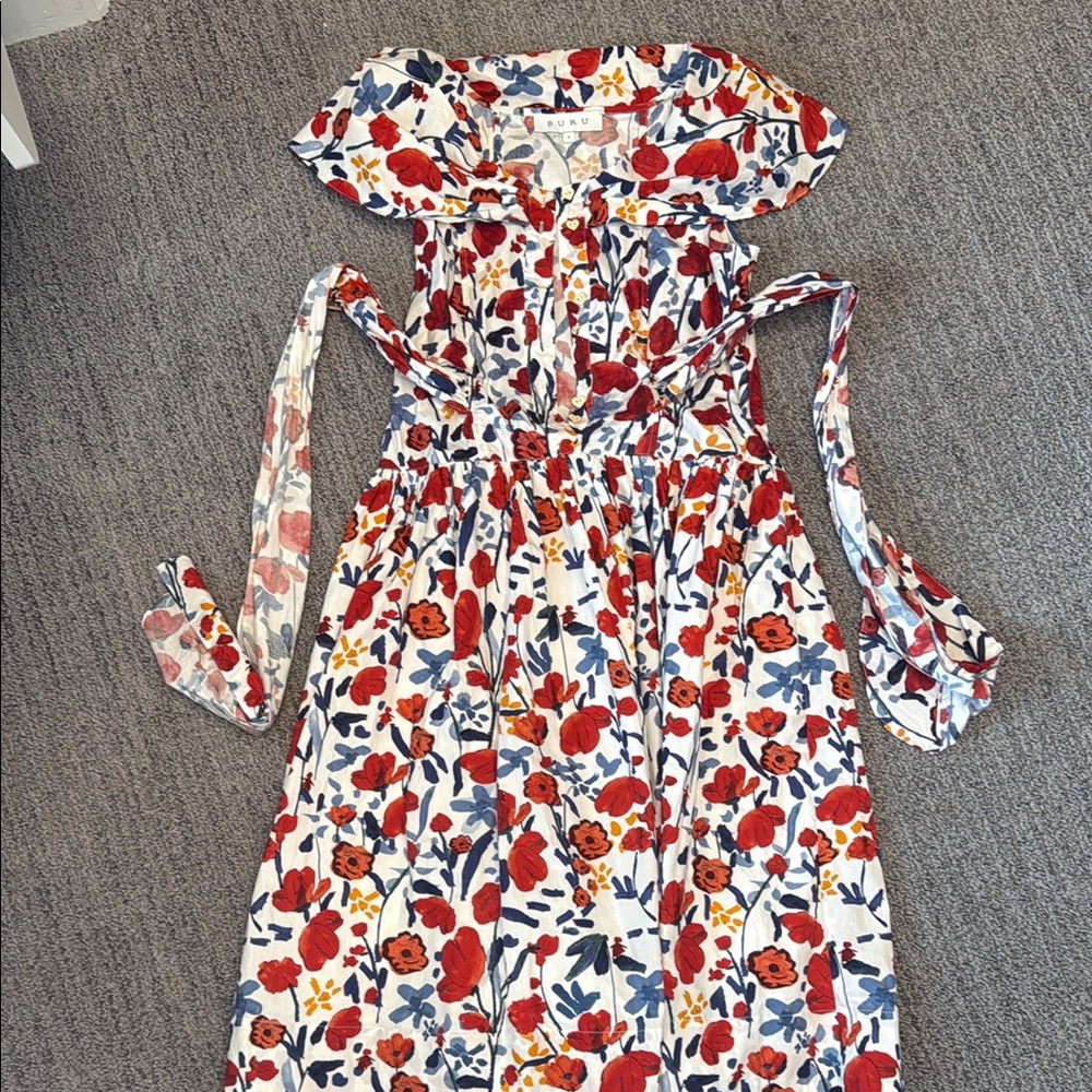 Buru Floral Print Dress with Red and Blue Accents - Picture 2 of 6